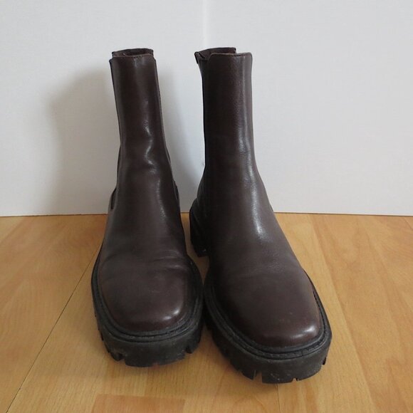 Zara Brown Leather Lug Sole Ankle Boots 37 6.5 - Picture 1 of 4